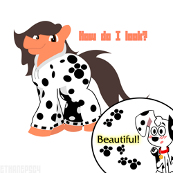 Size: 3125x3125 | Tagged: safe, artist:epsipeppower, artist:peternators, oc, oc only, oc:robertapuddin, dalmatian, dog, pony, crossover, female, high res, mare, simple background, solo, white background