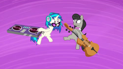 Size: 3410x1920 | Tagged: safe, screencap, dj pon-3, octavia melody, vinyl scratch, earth pony, pony, unicorn, g4, my little pony: friendship is magic, season 5, slice of life (episode), cello, duo, female, headphones, high res, mare, musical instrument, open mouth