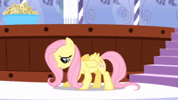 Size: 1280x720 | Tagged: safe, edit, edited screencap, screencap, sound edit, fluttershy, pegasus, pony, g4, green isn't your color, animated, female, hot tub, mare, meme, ponyville spa, screaming, solo, sound, sponge, stairs, steam, webm