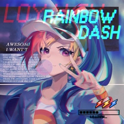 Size: 2362x2362 | Tagged: safe, artist:alice-x, part of a set, rainbow dash, human, equestria girls, g4, my little pony equestria girls: rainbow rocks, anaglyph 3d, awesome as i want to be, baseball cap, beautiful, bubblegum, cap, equestria music festival, female, food, gum, hat, high res, humanized, looking at you, lyrics, peace sign, progress bar, solo, text, tomboy, wristband
