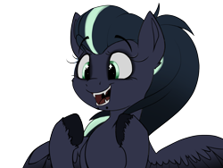 Size: 3000x2250 | Tagged: safe, artist:ebvert, oc, oc only, oc:arkessa, demon, demon pony, pegasus, pony, fangs, female, high res, lip piercing, mare, open mouth, open smile, piercing, ponytail, simple background, smiling, snake bites, solo, sparkly eyes, transparent background, wingding eyes, wings