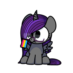 Size: 800x800 | Tagged: safe, artist:sugar morning, oc, oc only, oc:etheria galaxia, alicorn, pony, alicorn oc, chibi, commission, horn, pansexual, pansexual pride flag, pride, pride flag, simple background, sitting, solo, transparent background, wings, ych result