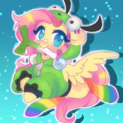 Size: 1400x1400 | Tagged: safe, artist:horseyuris, fluttershy, pegasus, pony, antonymph, cutiemarks (and the things that bind us), g4, abstract background, blushing, clothes, cute, female, fluttgirshy, gir, heart, heart eyes, invader zim, leek, mare, mouth hold, rainbow socks, shyabetes, socks, solo, striped socks, vylet pony, wingding eyes