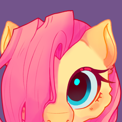 Size: 1280x1280 | Tagged: safe, artist:tomstown, fluttershy, pony, g4, blushing, bust, female, full face view, hair over one eye, looking at you, looking up, looking up at you, mare, portrait, simple background, solo