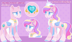 Size: 917x532 | Tagged: safe, artist:egyptfox123, princess cadance, pegasus, pony, g4, alternate design, base used, colored pupils, colored wings, concave belly, female, folded wings, pegasus cadance, reference sheet, slender, solo, thin, trans female, transgender, two toned wings, wings