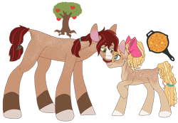 Size: 1280x888 | Tagged: safe, artist:mischievousartist, bright mac, pear butter, earth pony, pony, g4, alternate design, female, male, mare, ship:brightbutter, shipping, simple background, size difference, stallion, straight, transparent background
