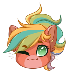 Size: 761x826 | Tagged: safe, artist:purplegrim40, oc, oc only, earth pony, pony, bust, commission, ear fluff, earth pony oc, female, head only, mare, one eye closed, simple background, smiling, solo, transparent background, wink, ych result
