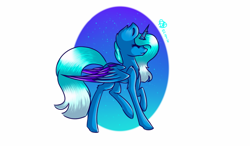 Size: 1280x750 | Tagged: safe, artist:prettyshinegp, oc, oc only, alicorn, pony, alicorn oc, female, horn, mare, raised hoof, simple background, smiling, solo, white background, wings