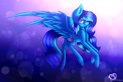 Size: 1528x1018 | Tagged: safe, artist:prettyshinegp, oc, oc only, pegasus, pony, abstract background, eye clipping through hair, female, mare, pegasus oc, signature, solo, wings