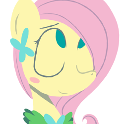 Size: 1400x1400 | Tagged: safe, artist:alandisc, fluttershy, pony, g4, blushing, bust, butterfly hairpin, cute, eyelashes, female, lineless, looking up, shy, shyabetes, simple background, solo, white background