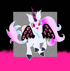 Size: 883x900 | Tagged: safe, artist:stacy_165cut, oc, oc only, alicorn, pony, eyes do not belong there, female, horn, looking at you, mare, smiling, smiling at you, solo, wings