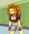 Size: 1600x1900 | Tagged: safe, artist:zachc, adagio dazzle, human, equestria girls, g4, angry, belly button, breasts, canterlot high, cleavage, clothes, commission, commissioner:iv's, denim, denim shorts, female, fingerless gloves, fishnet stockings, gem, gloves, lockers, shorts, siren gem, solo