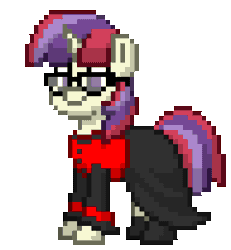 Size: 768x832 | Tagged: safe, artist:gloomy brony, moondancer, pony, unicorn, pony town, g4, animated, clothes, cosplay, costume, female, gif, glasses, king of fighters, pixel art, simple background, solo, transparent background, vice