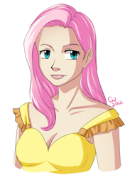 Size: 1258x1723 | Tagged: safe, artist:otakatt, fluttershy, human, g4, 2012, bust, female, humanized, simple background, solo, white background