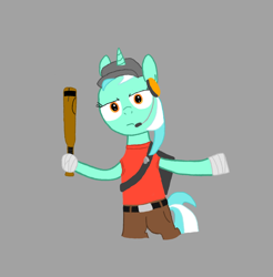 Size: 762x774 | Tagged: safe, artist:bronyjoe111, lyra heartstrings, pony, unicorn, 2014, baseball bat, crossover, female, mare, scout, simple background, team fortress 2