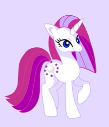 Size: 777x900 | Tagged: safe, artist:stacy_165cut, moondancer (g1), pony, unicorn, g1, cute, female, g1 dancerbetes, horn, lavender background, mare, raised hoof, simple background, solo