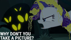 Size: 1280x720 | Tagged: safe, edit, edited screencap, editor:quoterific, screencap, rarity, pony, unicorn, g4, it isn't the mane thing about you, season 7, dark, female, mare, open mouth, solo, text