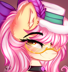 Size: 2500x2640 | Tagged: safe, artist:2pandita, oc, oc:tender mist, pony, bust, female, glasses, hat, high res, mare, portrait, solo