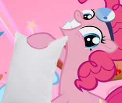 Size: 402x339 | Tagged: safe, artist:misterdavey, pinkie pie, earth pony, pony, cupcakes hd, g4, female, grimdark source, grotesque source, mare, medic, pillow, smiling, youtube link