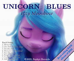 Size: 960x800 | Tagged: safe, edit, edited screencap, screencap, izzy moonbow, pony, unicorn, g5, my little pony: a new generation, spoiler:my little pony: a new generation, album cover, eyes closed, female, fit right in (g5), solo