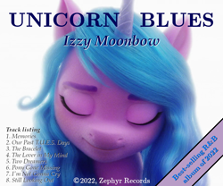 Size: 960x800 | Tagged: safe, edit, edited screencap, screencap, izzy moonbow, pony, unicorn, g5, my little pony: a new generation, album cover, eyes closed, female, fit right in (g5), solo