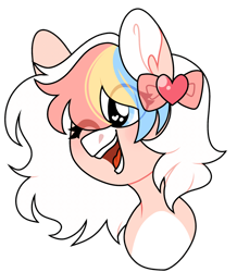 Size: 1600x1838 | Tagged: safe, artist:moonert, oc, oc only, earth pony, pony, bow, bust, earth pony oc, eye clipping through hair, female, hair bow, heart, heart eyes, mare, multicolored hair, one eye closed, open mouth, rainbow hair, simple background, smiling, solo, transparent background, wingding eyes, wink