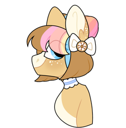 Size: 1600x1625 | Tagged: safe, artist:moonert, oc, oc only, earth pony, pony, bow, bust, choker, earth pony oc, eye clipping through hair, female, hair bow, mare, simple background, smiling, solo, transparent background
