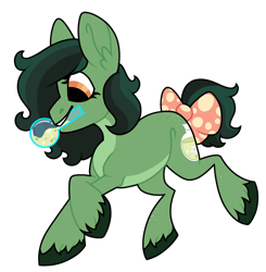 Size: 1920x1962 | Tagged: safe, artist:moonert, oc, oc only, earth pony, pony, bow, ear fluff, earth pony oc, female, mare, mouth hold, potion, simple background, smiling, solo, tail, tail bow, transparent background, unshorn fetlocks