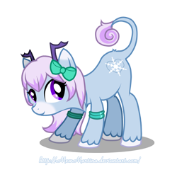 Size: 1600x1600 | Tagged: safe, artist:churobu, deer, deer pony, original species, pony, antlers, bow, hair bow, leonine tail, simple background, smiling, solo, tail, transparent background, unshorn fetlocks