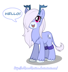 Size: 1700x1800 | Tagged: safe, artist:churobu, oc, oc only, oc:moon sparkle, deer, pony, unideer, antlers, chest fluff, female, hair over one eye, simple background, smiling, solo, talking, transparent background, unshorn fetlocks