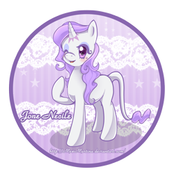 Size: 1500x1500 | Tagged: safe, artist:churobu, oc, pony, unicorn, eyelashes, female, horn, leonine tail, mare, one eye closed, raised hoof, simple background, solo, tail, transparent background, unicorn oc, wink