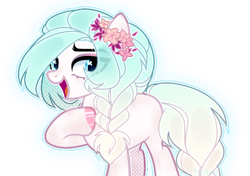 Size: 1280x902 | Tagged: safe, artist:toffeelavender, oc, oc only, earth pony, pony, base used, braid, braided tail, earth pony oc, eyelashes, female, flower, flower in hair, heart, heart eyes, hoof on chest, mare, open mouth, simple background, smiling, tail, transparent background, wingding eyes
