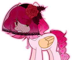 Size: 1920x1600 | Tagged: safe, artist:toffeelavender, oc, oc only, pegasus, pony, base used, braided tail, eyelashes, female, flower, flower in hair, gritted teeth, mare, pegasus oc, rose, simple background, solo, tail, teeth, transparent background, wedding veil, wings