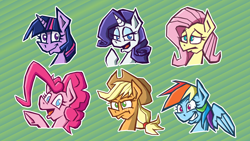 Size: 3840x2160 | Tagged: safe, artist:cowsrtasty, applejack, fluttershy, pinkie pie, rainbow dash, rarity, twilight sparkle, earth pony, pegasus, pony, unicorn, g4, bust, high res, mane six, portrait, sonic battle, sonic the hedgehog (series), style emulation