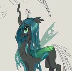 Size: 1625x1597 | Tagged: safe, artist:costly, queen chrysalis, changeling, changeling queen, g4, female, gray background, mare, profile, simple background, solo