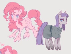 Size: 1537x1168 | Tagged: safe, artist:costly, maud pie, pinkie pie, earth pony, pony, duo, duo female, female, gray background, mare, simple background