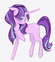 Size: 532x597 | Tagged: safe, artist:costly, starlight glimmer, pony, unicorn, blank flank, female, floppy ears, horn, raised hoof, simple background, solo, white background