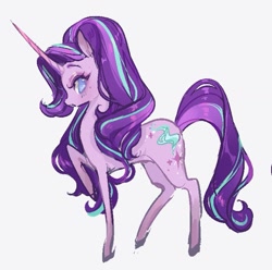 Size: 1305x1297 | Tagged: safe, artist:costly, starlight glimmer, pony, unicorn, female, horn, looking at you, mare, raised hoof, simple background, solo, white background