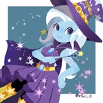 Size: 766x766 | Tagged: safe, artist:efuji_d, trixie, equestria girls, boots, brooch, cape, clothes, cute, diatrixes, eyelashes, female, hand on hip, hat, jewelry, magic wand, shoes, simple background, skirt, smiling, solo, stars, trixie's brooch, trixie's cape, trixie's hat, white background