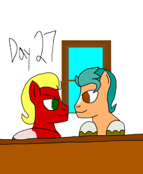 Size: 2000x2441 | Tagged: safe, artist:ktd1993, hitch trailblazer, sprout cloverleaf, earth pony, pony, g5, 27, duo, gay, high res, looking at each other, looking at someone, male, ship:clovertrail, shipping, simple background, smiling, stallion, transparent background