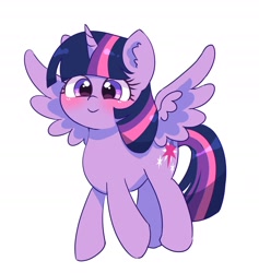 Size: 1912x2016 | Tagged: safe, artist:leo19969525, twilight sparkle, alicorn, pony, g4, blushing, cute, female, horn, mane, mare, purple eyes, simple background, smiling, solo, spread wings, tail, twiabetes, twilight sparkle (alicorn), white background, wings