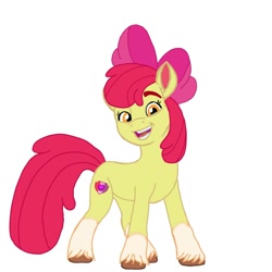 Size: 1378x1378 | Tagged: safe, artist:sproutcloverleaf, apple bloom, earth pony, pony, g4, g5, apple bloom's bow, bow, female, filly, foal, g4 to g5, generation leap, hair bow, simple background, solo, unshorn fetlocks, white background