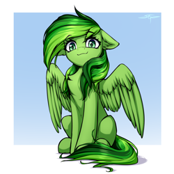 Size: 3000x3000 | Tagged: safe, artist:setharu, oc, oc only, pegasus, pony, :3, chest fluff, floppy ears, high res, looking at you, sitting, smiling, smiling at you, solo, spread wings, wings