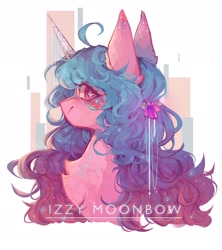 Size: 1850x2084 | Tagged: safe, artist:sugarcloud59, izzy moonbow, pony, unicorn, g5, abstract background, chest fluff, female, solo, sparkly eyes, wingding eyes