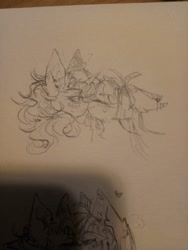 Size: 1560x2080 | Tagged: safe, artist:sugarcloud59, oc, oc only, pony, unicorn, female, imminent kissing, oc x oc, shipping, traditional art