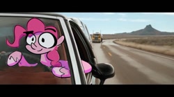 Size: 600x337 | Tagged: safe, artist:eveeyuwu, pinkie pie, earth pony, pony, g4, breaking bad, car, driving, el camino, eyebrows, eyebrows visible through hair, female, movie scene, ponified, solo, truck