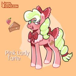 Size: 2000x2000 | Tagged: safe, artist:seasemissary, oc, oc:pink lady tarte, earth pony, pony, bow, female, high res, mare, offspring, parent:big macintosh, parent:sugar belle, parents:sugarmac, solo, tail, tail bow