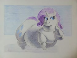Size: 2575x1931 | Tagged: safe, artist:shoak, rarity, pony, unicorn, g4, bingo wings, fat, female, high res, mare, morbidly obese, obese, raised leg, raritubby, solo, traditional art