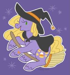 Size: 695x745 | Tagged: safe, artist:horseytown, abra-ca-dabra, earth pony, pony, g3, broom, flying, flying broomstick, hat, solo, witch hat