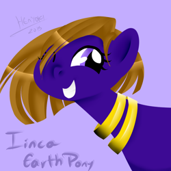 Size: 1000x1000 | Tagged: safe, artist:henyoki, oc, oc only, oc:iinca, pony, female, grin, one eye closed, purple background, simple background, smiling, solo, wink